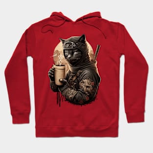 Coffee Ninja Cat - Funny and Playful Cat and Coffee Lovers Hoodie